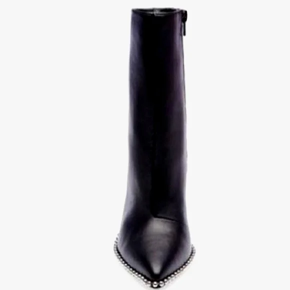 New w/Box Steve Madden Worthy Genuine Leather Studded Zip Stiletto Dress Booties - Picture 3 of 8